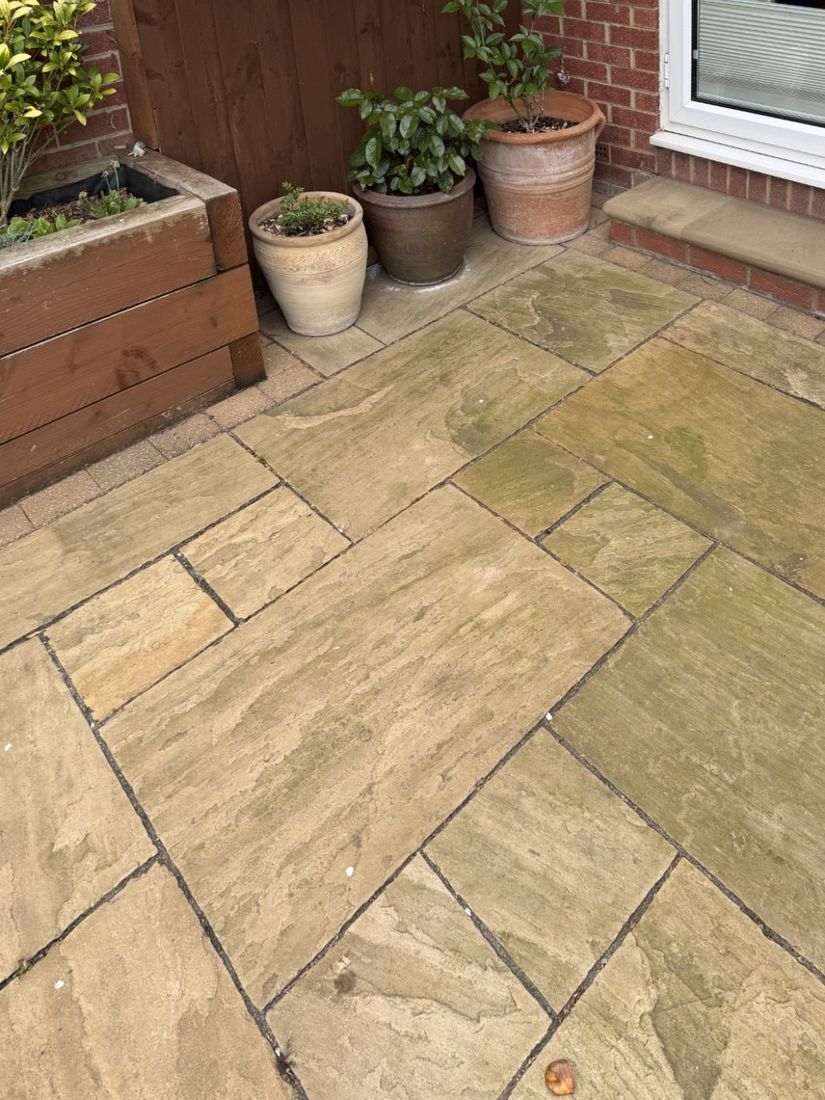 Indian stone patio – Fairfield before cleaning