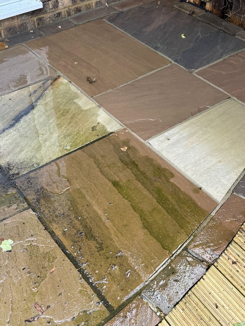 Patio in Nunthorpe half cleaned showing the difference