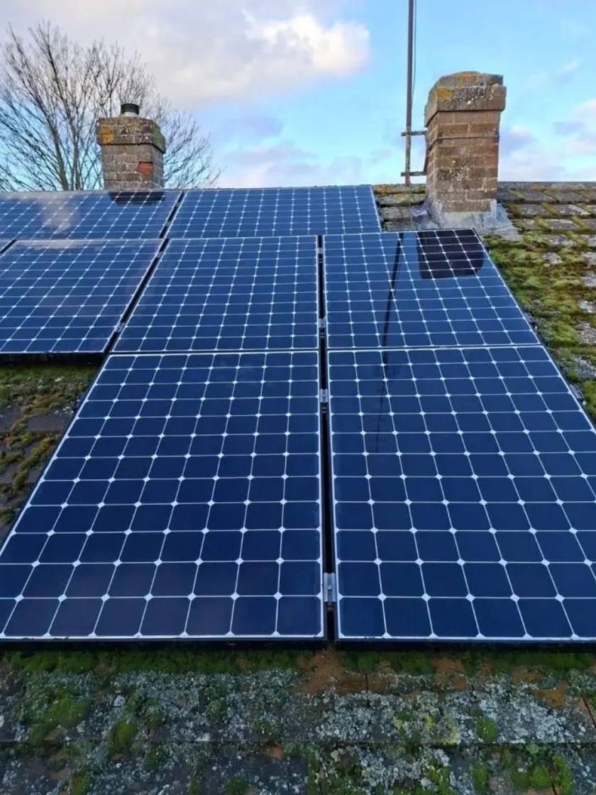 Solar panels after cleaning by MMC Exterior Cleaning – lichen and dirt removed